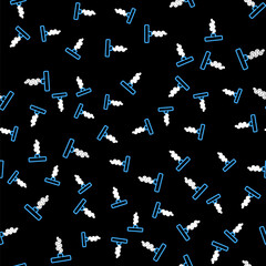 Line Wine corkscrew icon isolated seamless pattern on black background. Vector