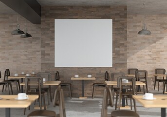 3D illustration Mockup photo frame in lounge or canteen