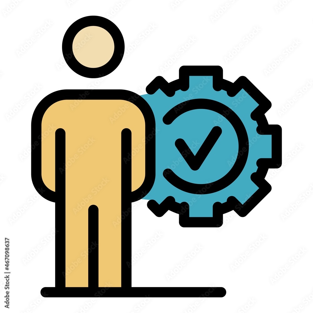 Poster man mark done icon. outline man mark done vector icon color flat isolated