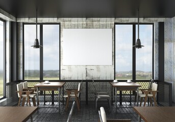 3D illustration Mockup photo frame in lounge or canteen