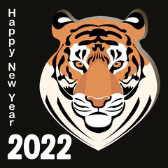 Happy New year 2022 tiger. Vector illustration. Greeting card template, banner in social networks