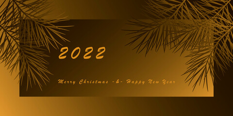 Merry Christmas and Happy New Year. Vector illustration. Festive background with Christmas tree branches.