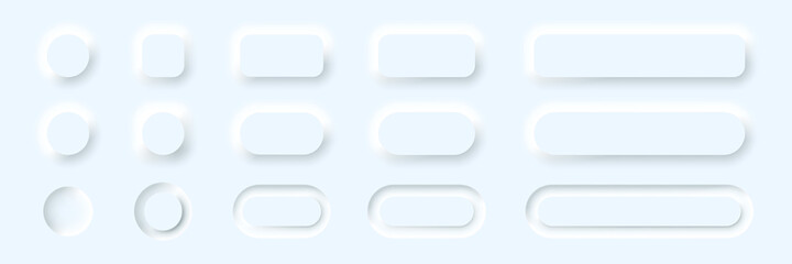 White buttons in neomorphism style for website or app. UI blank buttons. Neumorphism. Vector EPS 10. Isolated on white background