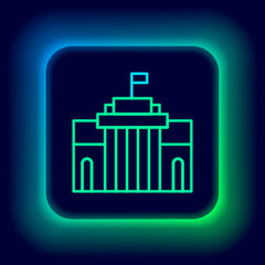 Obraz premium Glowing neon line Prado museum icon isolated on black background. Madrid, Spain. Colorful outline concept. Vector
