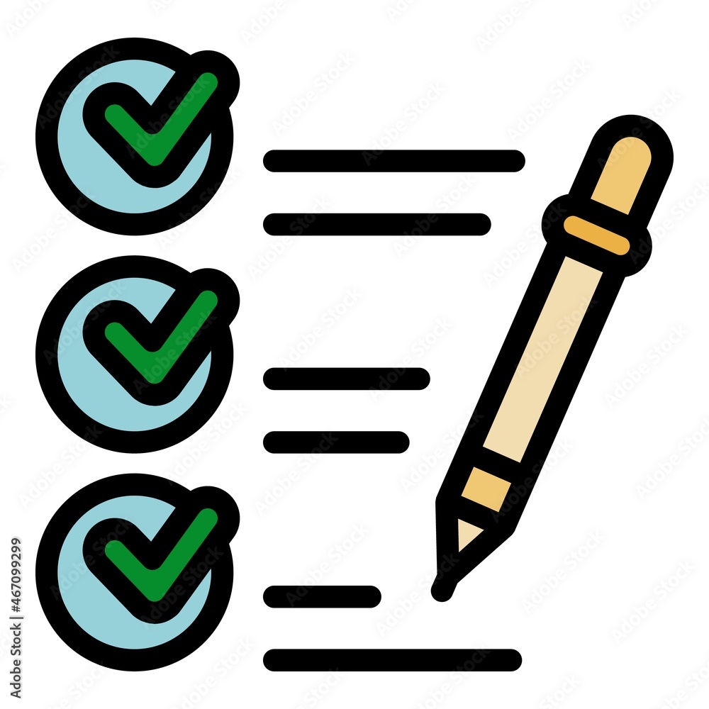 Aufkleber checkmarks and pen icon. outline checkmarks and pen vector icon color flat isolated