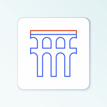 recommend clip art: Line Aqueduct of Segovia, Spain icon isolated on white background. Roman Aqueduct building. National symbol of Spain. Colorful outline concept. Vector