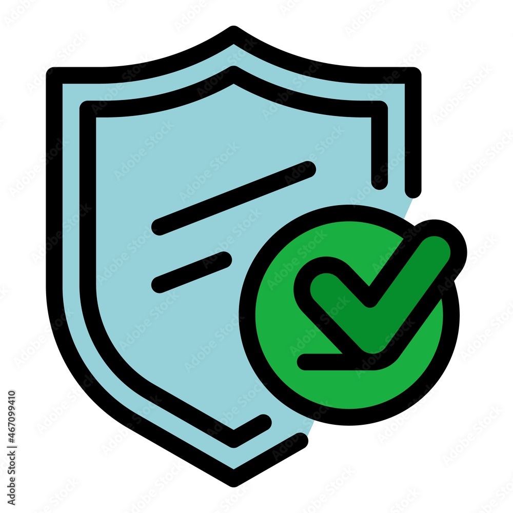 Poster shield done icon. outline shield done vector icon color flat isolated