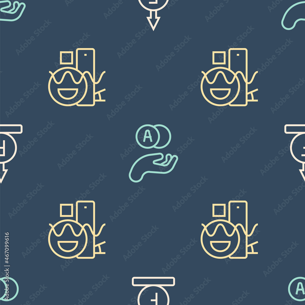 Poster set line force of physic formula, basic geometric shapes and atom on seamless pattern. vector