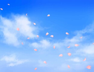 美しく華やかな桜の花びら舞い散る春の爽やか青空に雲の横フレーム背景ベクター素材イラスト