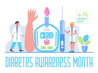 Diabetes Awareness Month on November in USA. American national health care event. Type 2 diabetes and insulin production concept