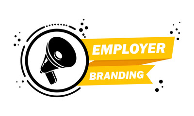 Megaphone with Employer branding. Loudspeaker. Label for business, marketing and advertising. Vector on isolated background. EPS 10
