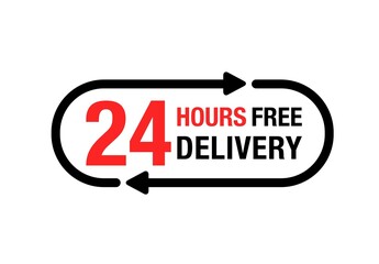24 hours free delivery vector sign. 24 hours delivery vector sticker. 