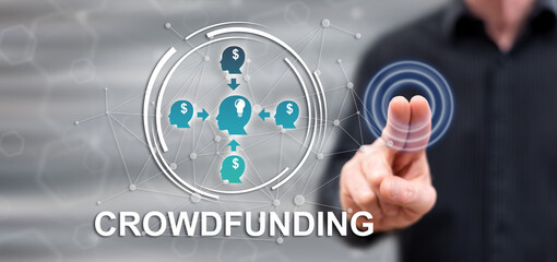Man touching a crowdfunding concept
