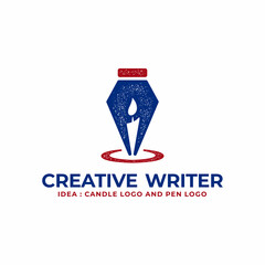 Unique writer logo with a pen and a burning candle concept.