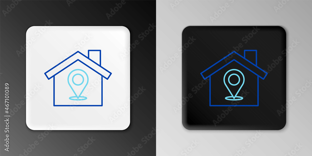 Poster line map pointer with house icon isolated on grey background. home location marker symbol. colorful 