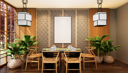 3D illustration Mockup photo frame in restaurant rendering
