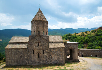 the Tatev monastery is above the river Vorotans canyon, in thick walls is monks cells