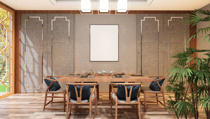 3D illustration Mockup photo frame in restaurant rendering