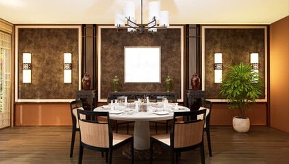 3D illustration Mockup photo frame in restaurant rendering