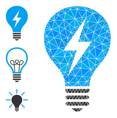 lowpoly electric bulb icon, and similar icons. Polygonal electric bulb vector combined with random triangles. Flat geometric lowpoly symbol designed by electric bulb icon.