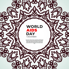 1 December world aids day banner or card template and background with mandala