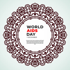 1 December world aids day banner or card template and background with mandala