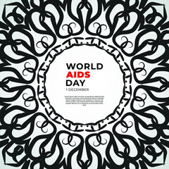 1 December world aids day banner or card template and background with mandala