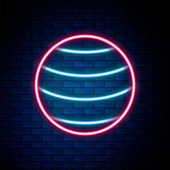 Glowing neon line Planet icon isolated on brick wall background. Colorful outline concept. Vector