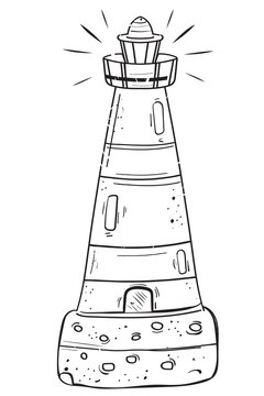 Cartoon Lighthouse, illustration Sea Tower Construction, Vector Coloring Isolated Clip Art