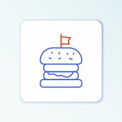 Line Burger icon isolated on white background. Hamburger icon. Cheeseburger sandwich sign. Fast food menu. Colorful outline concept. Vector
