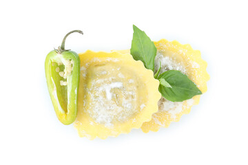 Tasty raw ravioli isolated on white background
