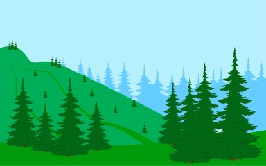 Fototapeta premium Summer landscape with coniferous forest and mountain slope.