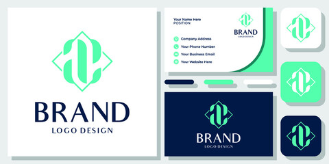 Initial Letter AE EA Monogram Mirror Square Modern Simple Logo Design with Business Card Template