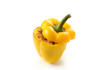 Stuffed pepper isolated on white background, close up