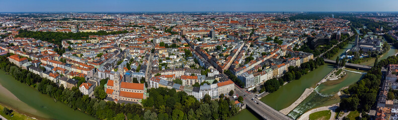 Fototapeta na wymiar Aerial view around downtown of the city Munich in Bavaria on a sunny day in summer 