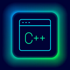 Glowing neon line Software, web developer programming code icon isolated on black background. Javascript computer script random parts of program code. Colorful outline concept. Vector