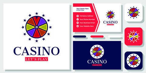 Fototapeta na wymiar Lottery Casino Jackpot Gambling Poker Vegas Slot Roulette Logo Design with Business Card Template