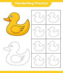 Handwriting practice. Tracing lines of Rubber Duck. Educational children game, printable worksheet, vector illustration