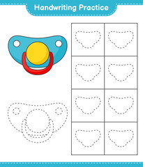 Handwriting practice. Tracing lines of Pacifier. Educational children game, printable worksheet, vector illustration