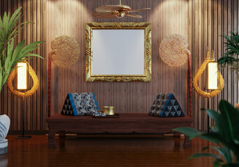 3D illustration Mockup photo frame in living room rendering