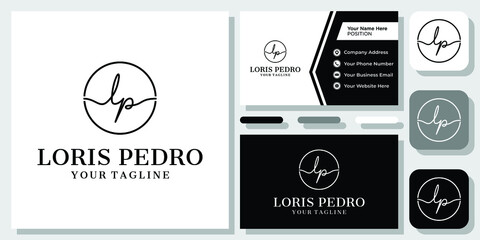 Initial Letter LP PL Script Signature Handwriting Circle Clean Logo Design with Business Card Template