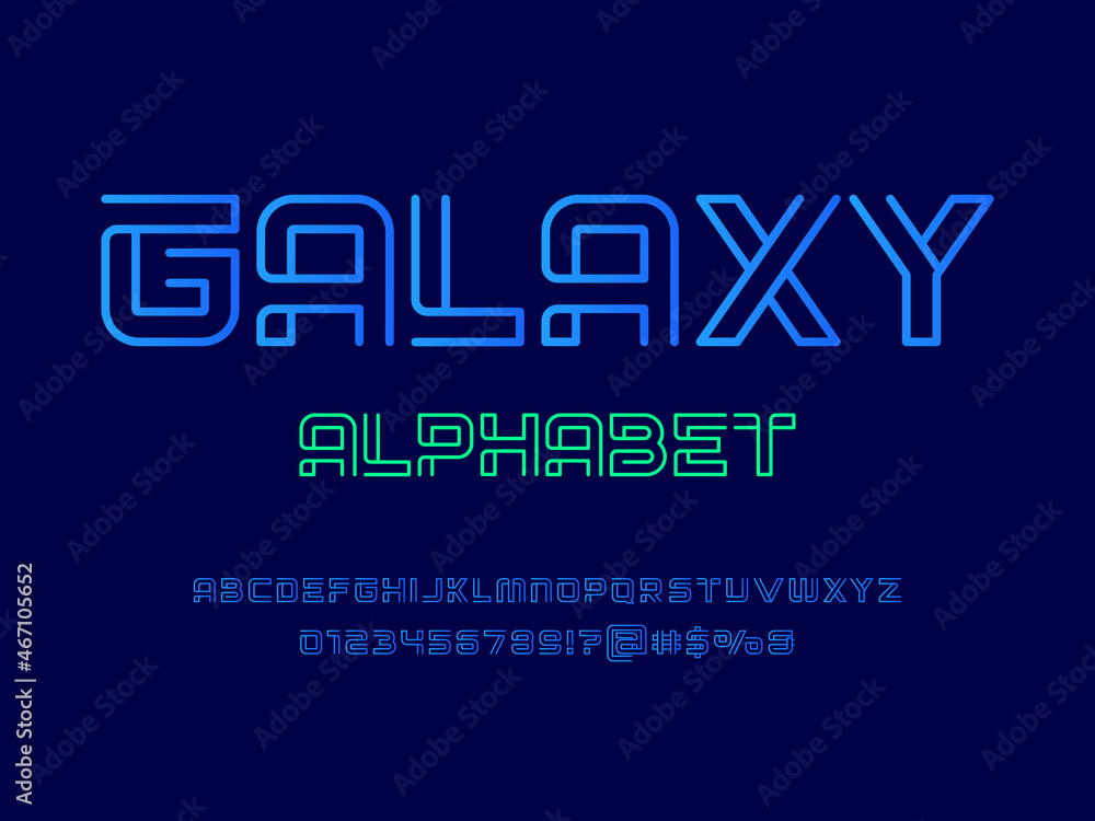 Poster futuristic display alphabet design with uppercase, numbers and symbols