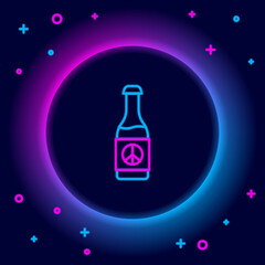 Glowing neon line Beer bottle icon isolated on black background. Colorful outline concept. Vector