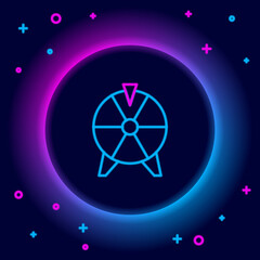 Glowing neon line Lucky wheel icon isolated on black background. Colorful outline concept. Vector