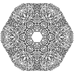 Vector abstract black decorative floral ethnic round illustration.