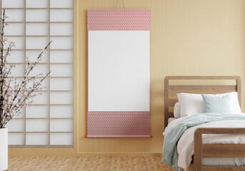 3D illustration mockup frame in japanese style bedroom