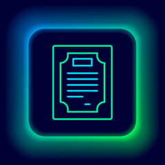 Glowing neon line Certificate template icon isolated on black background. Achievement, award, degree, grant, diploma concepts. Colorful outline concept. Vector