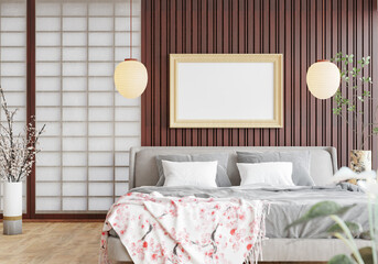 3D illustration mockup frame in japanese style bedroom