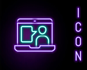 Glowing neon line E-learning of different foreign languages icon isolated on black background. Colorful outline concept. Vector