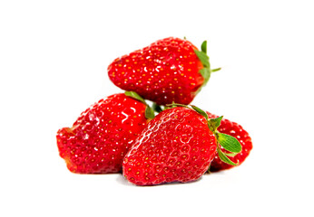 freshly picked organic strawberry isolated over white background, healthy eating. 